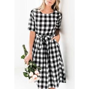 NWOT Jessakae Black & White Plaid Picnic Waist Tie Mini Dress Women's Small